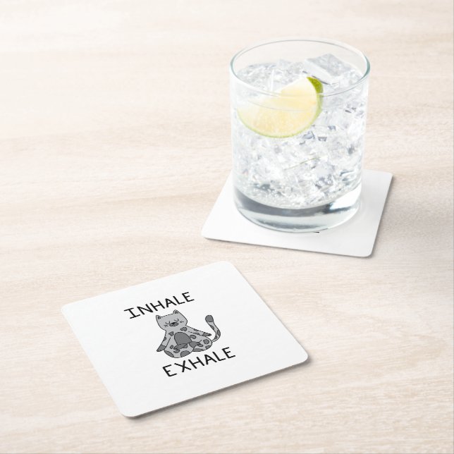 Inhale Exhale Yoga Cat Underlägg Papper Kvadrat (Insitu)