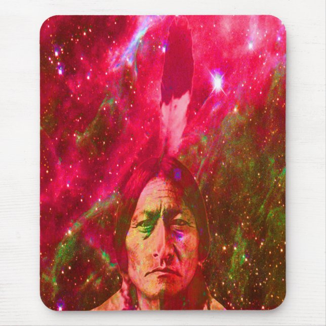 Inhemsk amerikansk spökande Sitting Bull Musmatta (Framsidan)