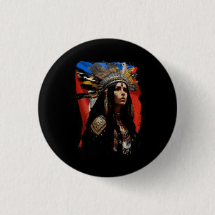 Inhemska Taino Woman Puerto Rican Flagga Västindie Knapp