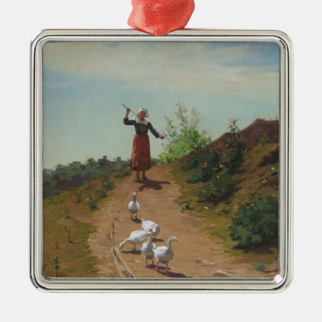 Inhysning av Gäss (av Paul Peel) hemma Julgransprydnad Metall (Framsidan)