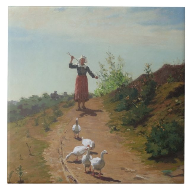 Inhysning av Gäss (av Paul Peel) hemma Kakelplatta (Framsidan)