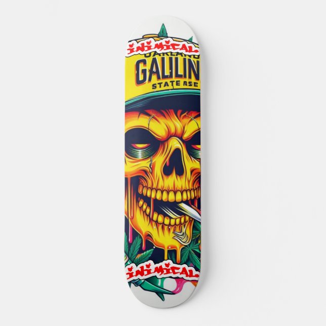 Inimic Oakland Gult Skull Mini Skateboard Bräda 18,5 Cm (Framsida)