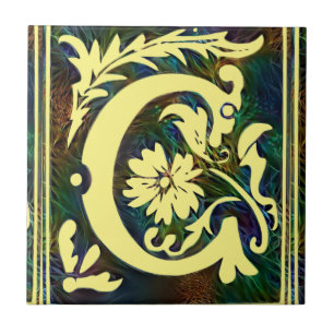 Initail Brev C Vintage Corlorul ornament Kakelplatta