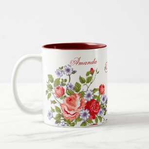 Initia för Cute & Colorful Vintage Vår blommor Nam Två-Tonad Mugg