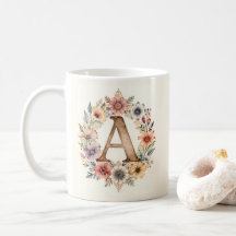 Initial A Blomma boho blomkrukig Mugg