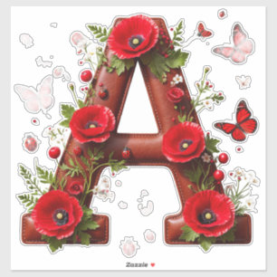 🐞 Initial A För Personliga Blommiga Minnessaker � Klistermärken