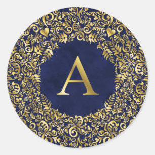 Initial A gyllene Damask Klassiskt Mönster Runt Klistermärke