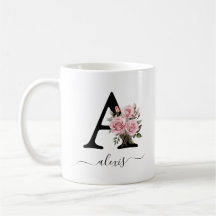 Initial A Rosa Rosor Blommor Monogram Namn