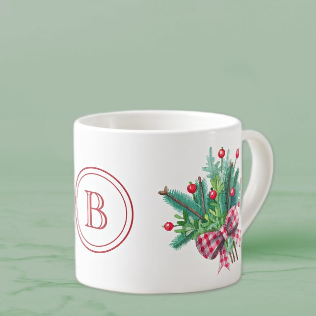 Initial, Akvarellbär & Grönskande Blomsterbukett 6 Espressomugg (Skapare uppladdad)