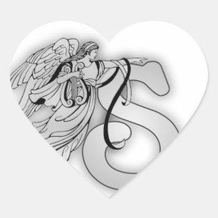 Initial ängelMonogram för brev S Hjärtformat Klistermärke