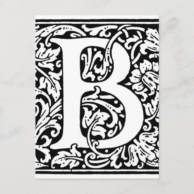 Initial B Monogram. Anpassat namn blommönster Vykort (Framsida)