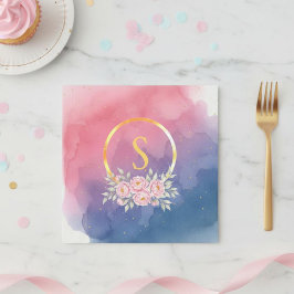 Initial Birthday Napkins Pink Watercolor Ombre  Pappersservett