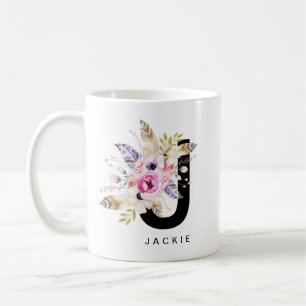 Initial Boho för Monogram "för j-" alfabetmugg Kaffemugg
