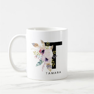 Initial Boho för Monogram "för T-" alfabetmugg Kaffemugg