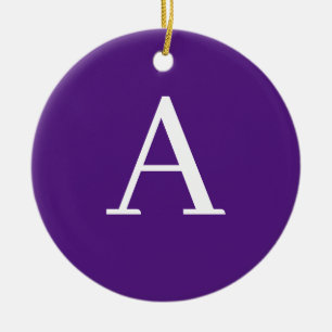 Initial Brev Monogram Modern Stil Lila och blå Julgransprydnad Keramik