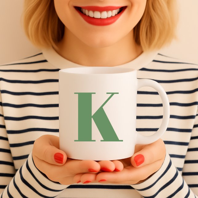 Initial Brev | Monogram Modern Trendig Sage Grönt Kaffemugg (Skapare uppladdad)