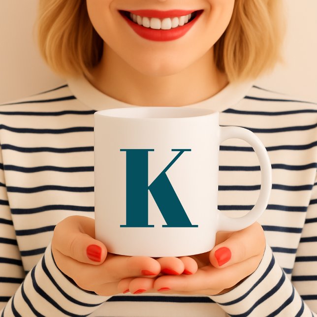 Initial Brev | Teal Monogram Modern Snyggt Coola Kaffemugg (Skapare uppladdad)