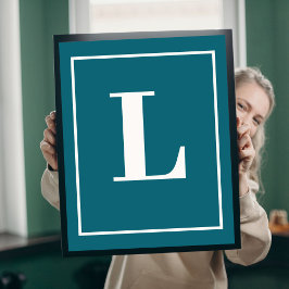 Initial Brev |Teal Monogram Modern Stylis Poster