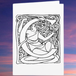 Initial C-Art nouveau Dam Anteckningskort