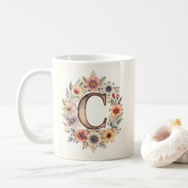 Initial C Blomma boho blomkruka Mugg