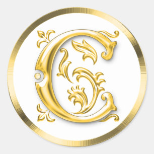 Initial C Round Sticker i Guld Runt Klistermärke