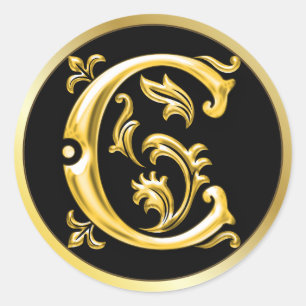 Initial C Round Sticker i Guld Runt Klistermärke