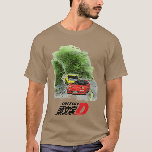 Initial D Manga Vattenfärg Bilar Racing vänner T Shirt (Framsida)