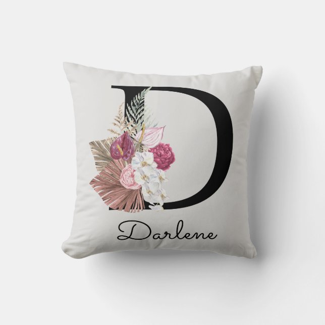 Initial D Rosa Boho med Monogram Kudde (Framsida)