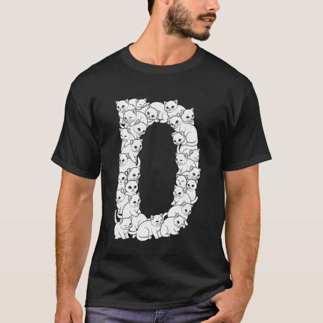 Initial D Stor Bokstav Rolig Kattälskare Katt T Shirt (Framsida)