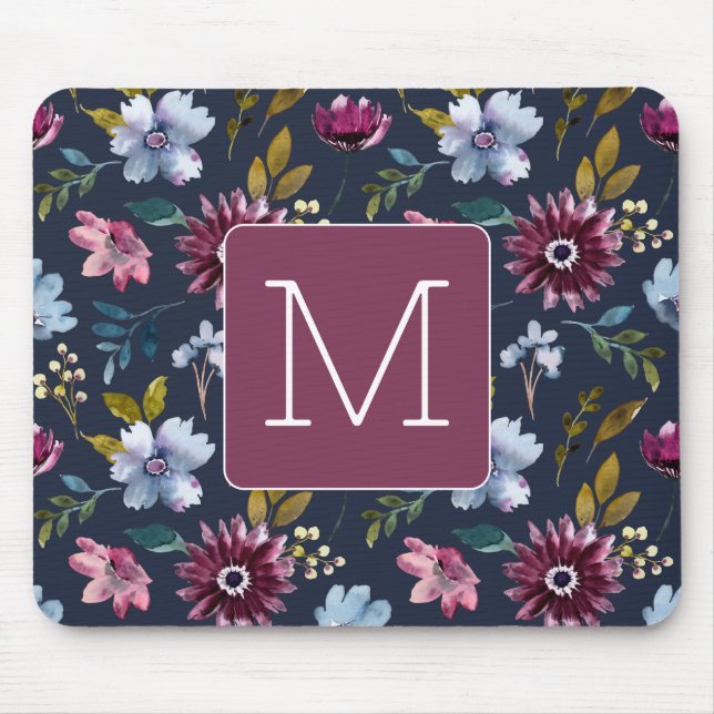 Initial Elegant navy and burgundy Floral feminine Musmatta (Framsidan)