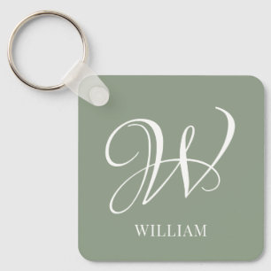 Initial Elegant Personlig Sage Grönt Monogram Nyckelring