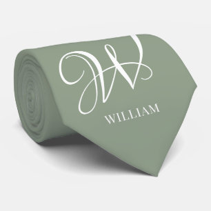 Initial Elegant Personlig Sage Grönt Monogram Slips