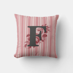 Initial F Monogram Kålrosor och Ränder Kudde