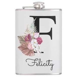 Initial F Monogrammerad Rosa Boho Blommig Fickplunta