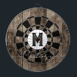 Initial Family Name Monogram Dart Board Darttavla<br><div class="desc">Faux wooden background with monogram and family name in center of the board. Other colors available in the shop.</div>