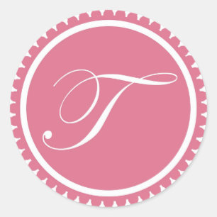 Initial fördel för T princess rosa monogram sälpar Runt Klistermärke