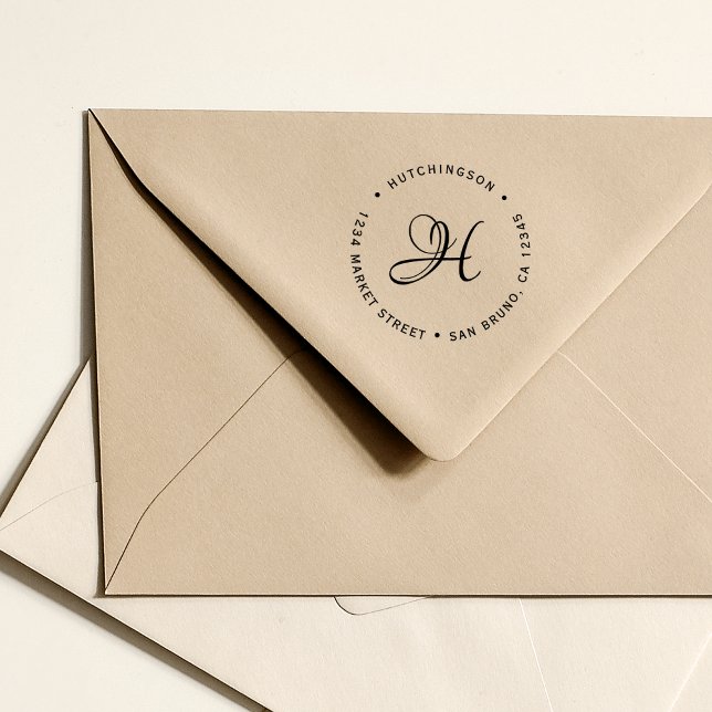 Initial Fuchsia Monogram Script-Returadress Självfärgande Stämpel (Skapare uppladdad)