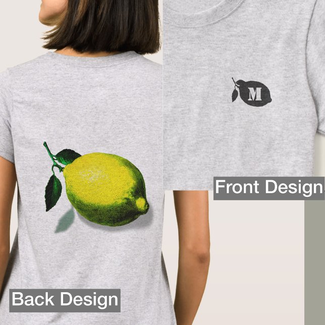 Initial Green Lemon Silhouette Front Back Print T Shirt (Skapare uppladdad)