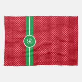 Initial, Green Red White Swiss Dot Kitchen Towel Kökshandduk