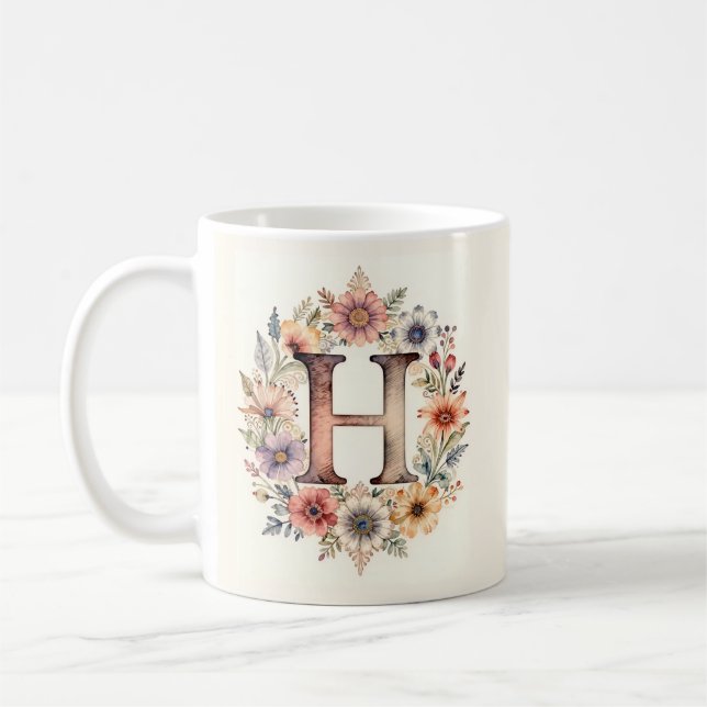 Initial H Blomma boho blomkruka Mugg  (Vänster)