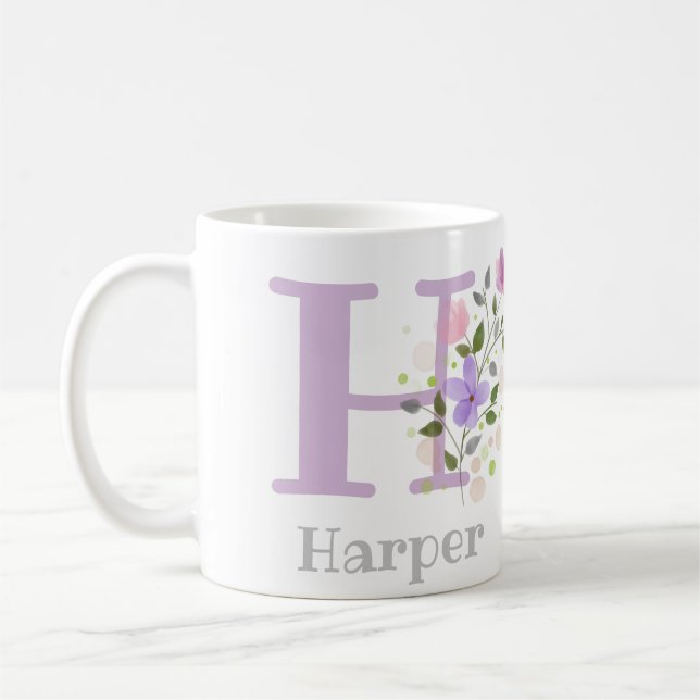 Initial H och namnet Harper med blommor Kaffemugg (Vänster)