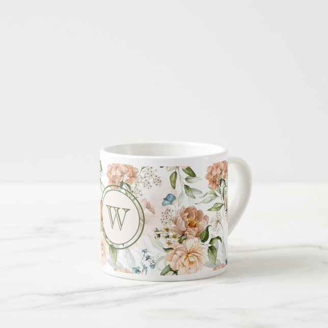 Initial, Hydrangea Peony 1600s Dutch Florals 6oz Espressomugg (Framsida höger)