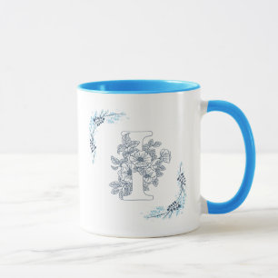 Initial "I" Blått Monogram Lugn Blommig Kaffe Mugg
