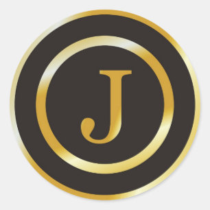 Initial J Guld Monogram Wedding Stickers Runt Klistermärke