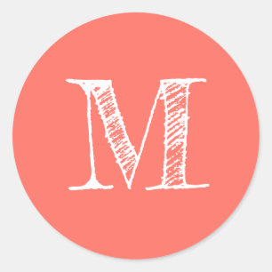 Initial koralletikett för Modern Script Monogram Runt Klistermärke