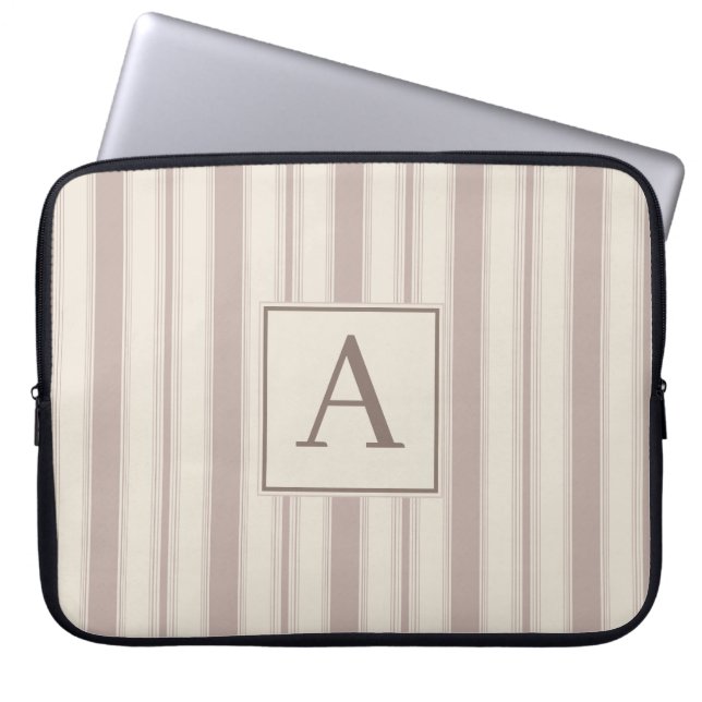 Initial lantlig gårdsstripe i beige och taupe laptop fodral (Framsidan)