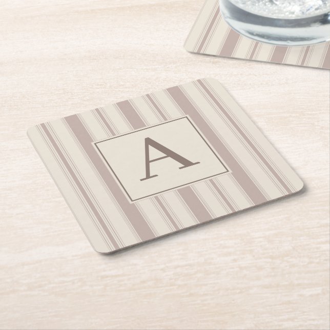 Initial lantlig gårdsstripe i beige och taupe underlägg papper kvadrat (Vinklad)