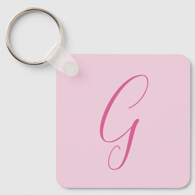 Initial Letter Monogram Light Pink Plain Chic Nyckelring (Framsida)