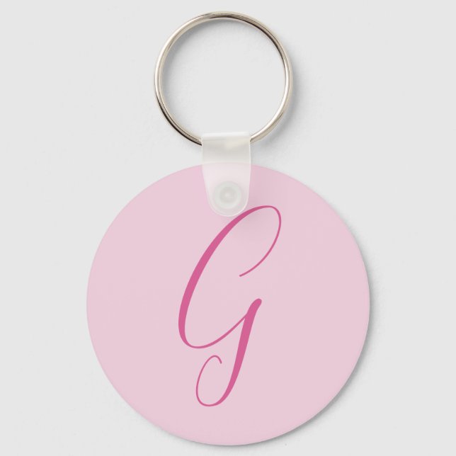 Initial Letter Monogram Light Pink Plain Chic Nyckelring (Framsida)