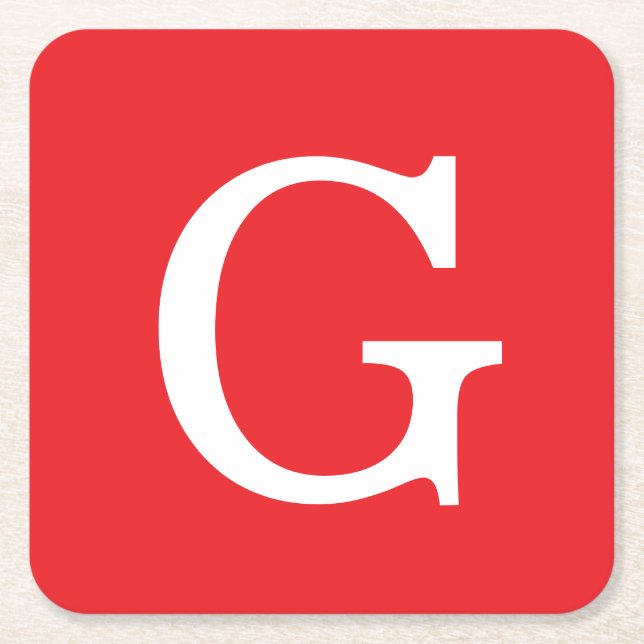 Initial Letter Monogram Red White Plain Simple Underlägg Papper Kvadrat (Framsidan)
